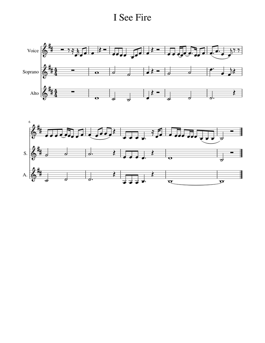 I See Fire (refrain) - easy s&a choir arrangement Sheet music for Soprano,  Alto, Vocals (Choral) | Musescore.com