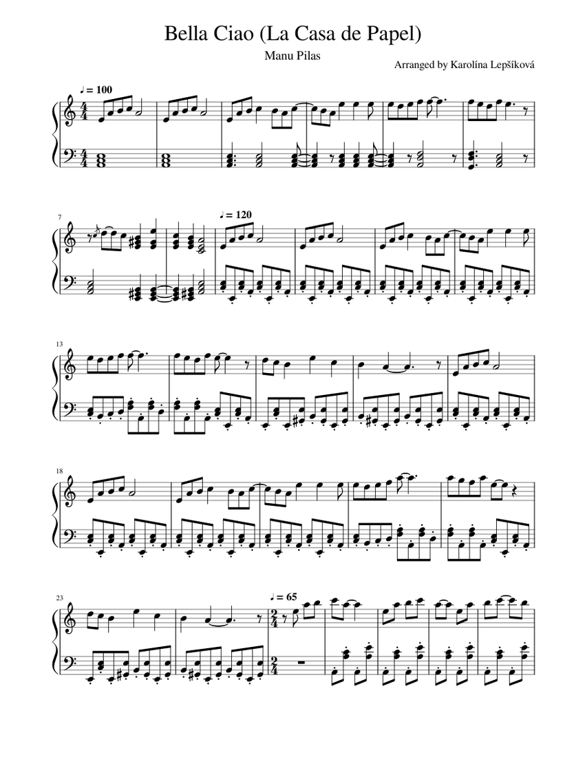 Bella Ciao (La Casa de Papel/Money Heist) Sheet music for Piano (Solo) |  Musescore.com