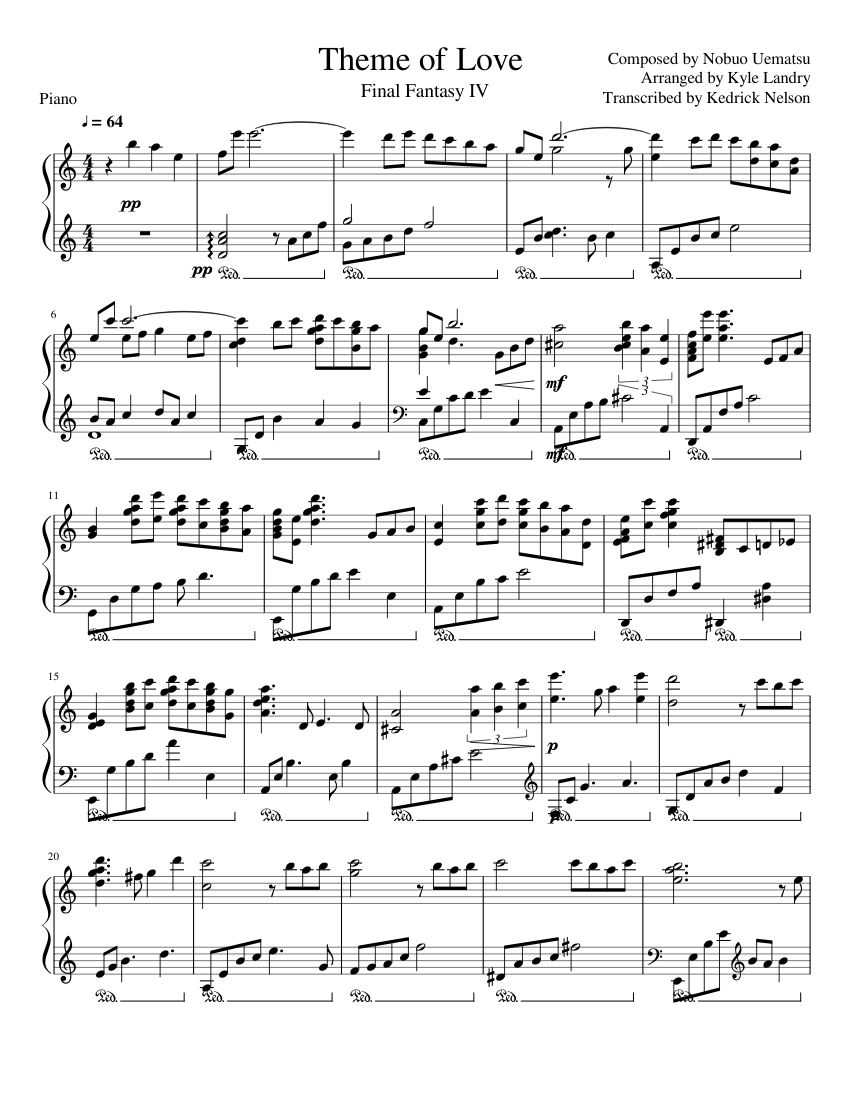 Final Fantasy IV - Theme of Love (Piano Cover) Sheet music for Piano (Solo)  | Musescore.com