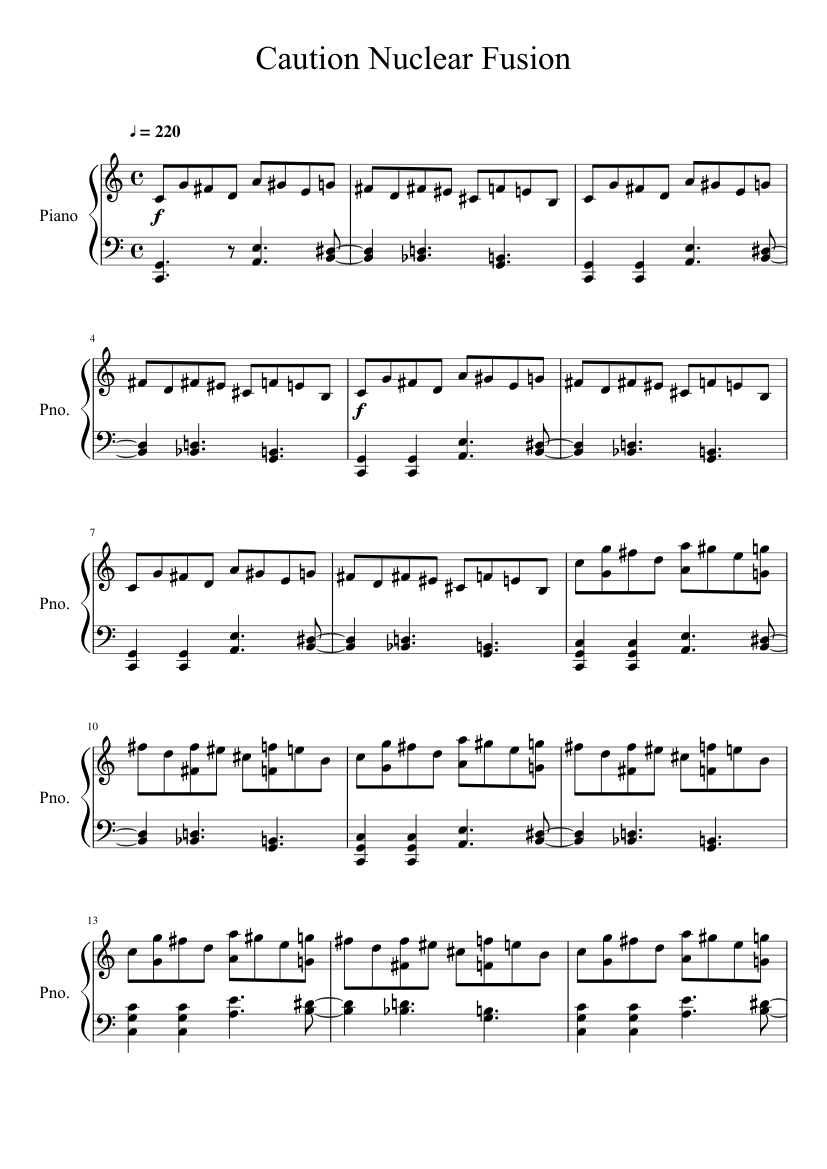Caution Nuclear Fusion Sheet Music for Piano (Solo) | MuseScore.com