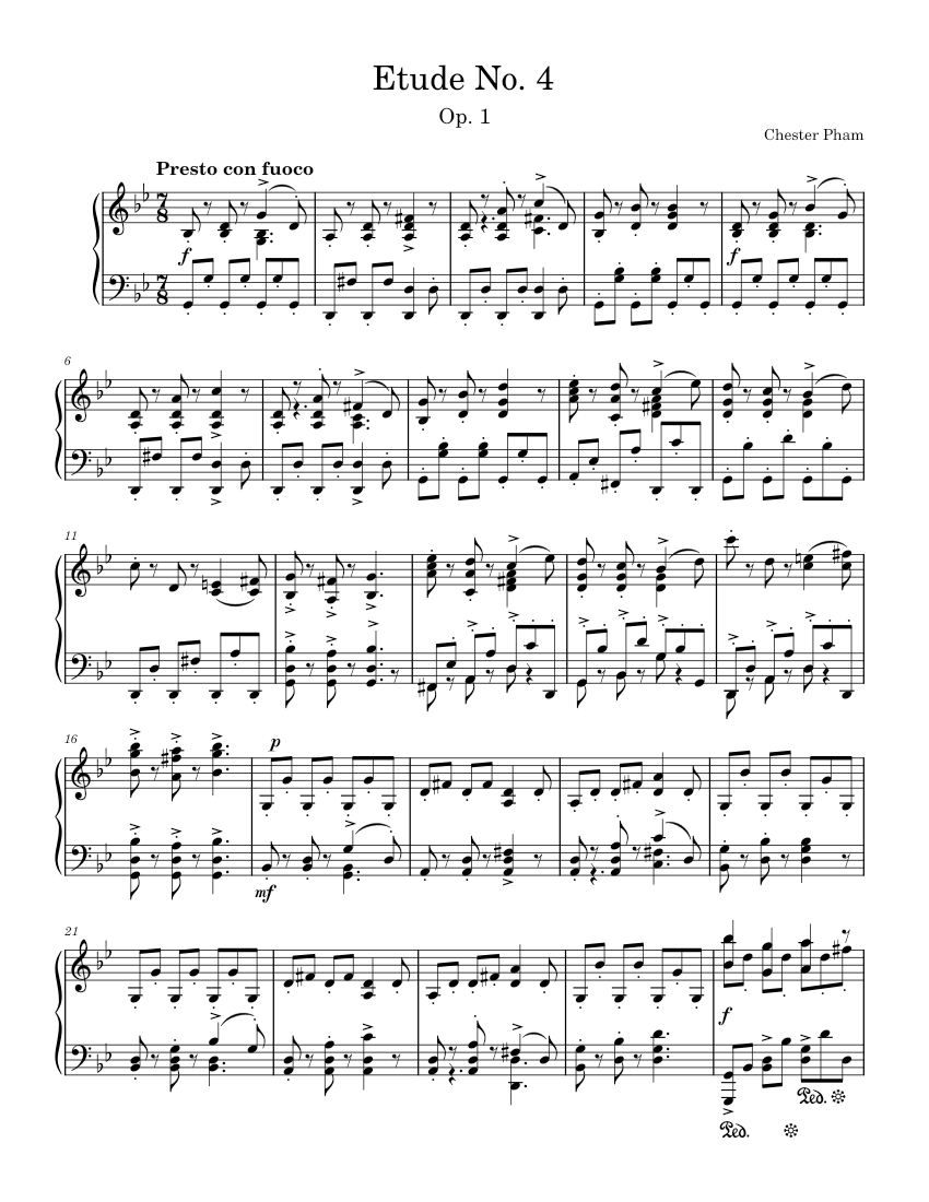 Etude no. 4 op. 1 (7/8 time signature) Sheet Music for Piano (Solo ...