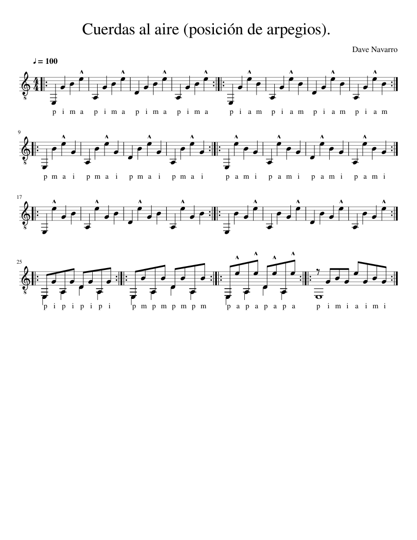 Cuerdas al aire (Posición de Arpegios) Sheet music for Guitar (Solo) |  Musescore.com