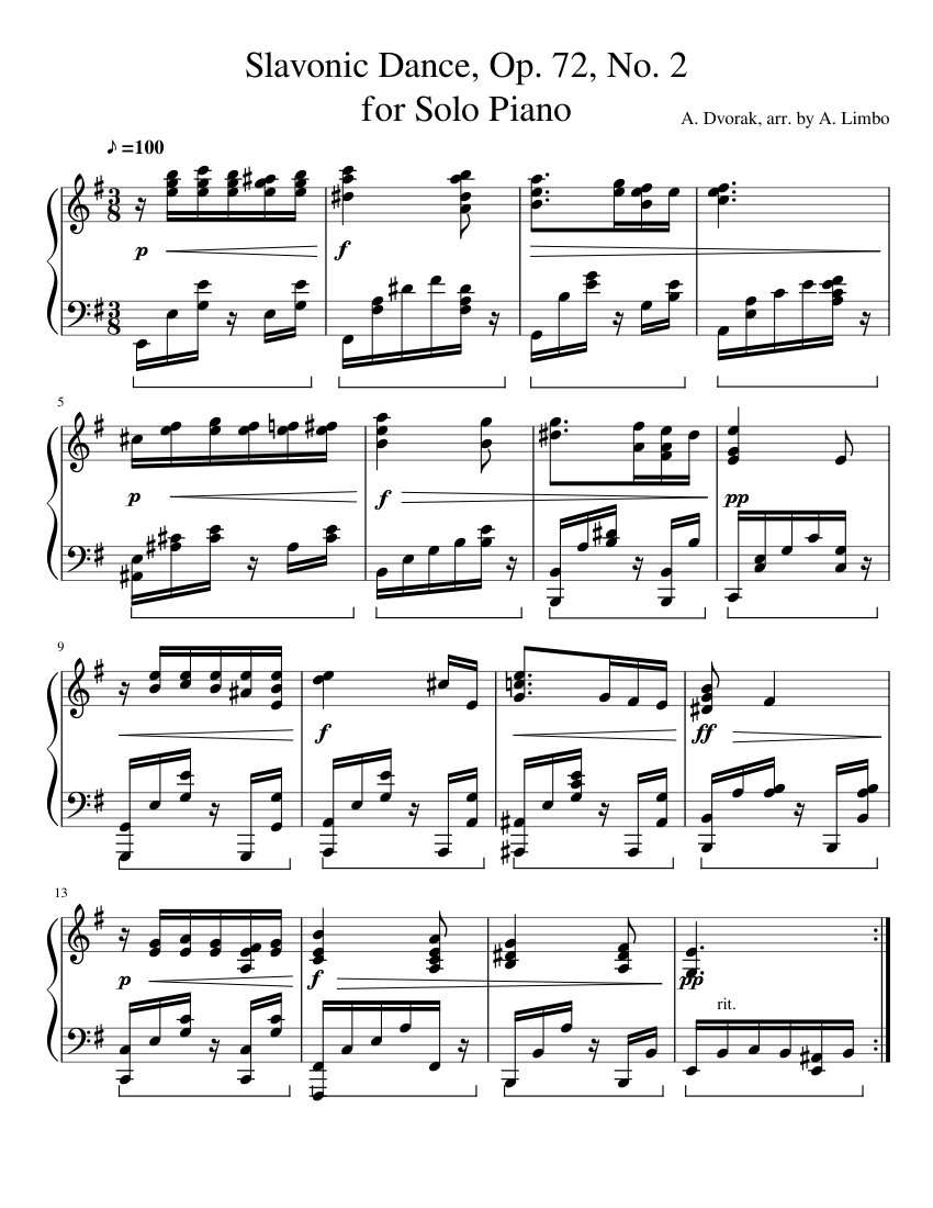 Slavonic Dance Op 72 No 2 For Solo Piano Sheet Music For Piano Solo Musescore Com