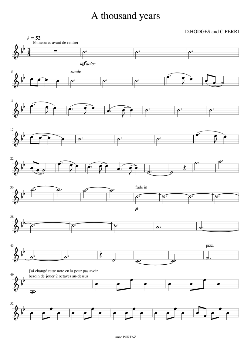 Athousandyears Sheet Music For Violin Solo