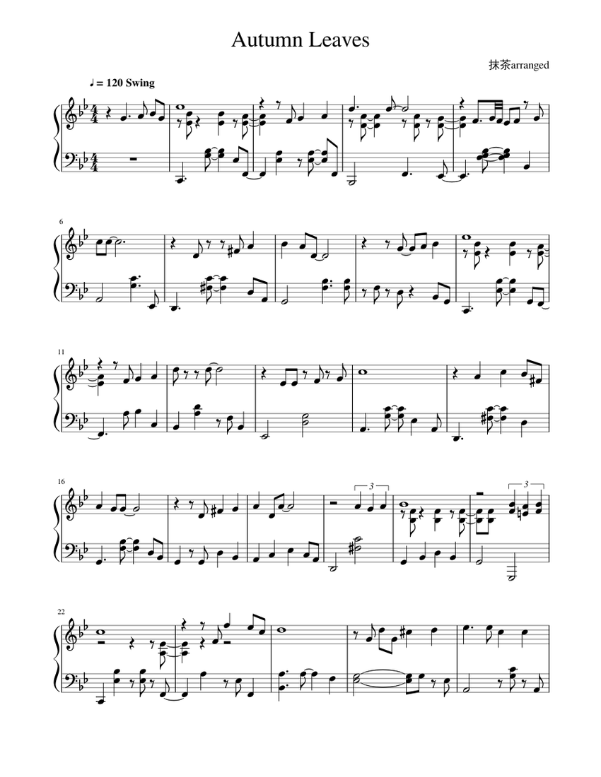 Autumn Leaves Jazz Piano Sheet music for Piano (Solo) | Musescore.com