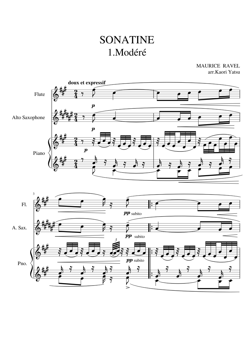 Ravel Sonatine 1 Modere Pour Fl Saxophone Alto Piano Sheet Music For Piano Flute Solo Musescore Com
