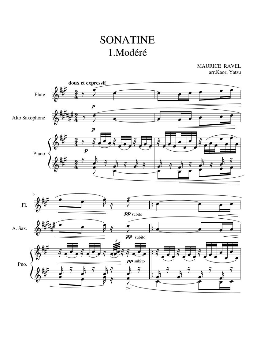 Ravel SONATINE 1.modéré pour fl,saxophone alto,piano Sheet music for Piano,  Flute (Solo) | Musescore.com
