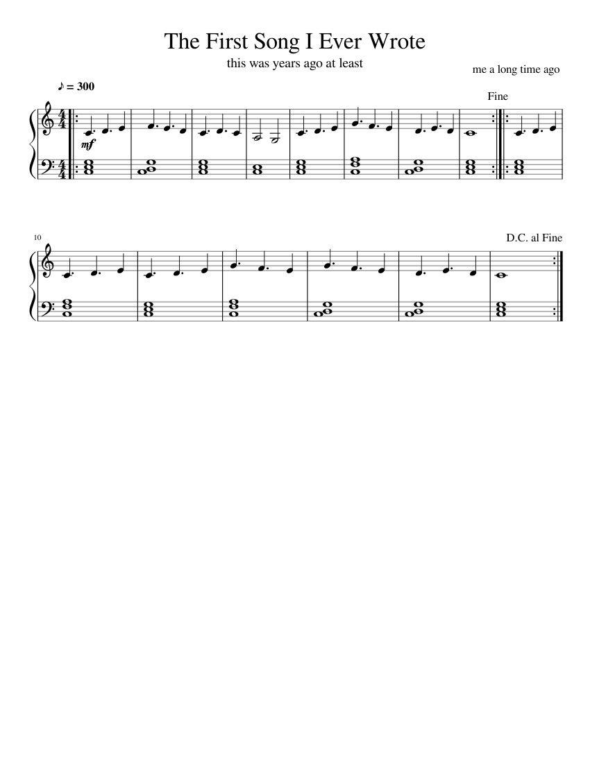 The First Song I Ever Wrote Sheet music for Piano (Solo) Easy ...