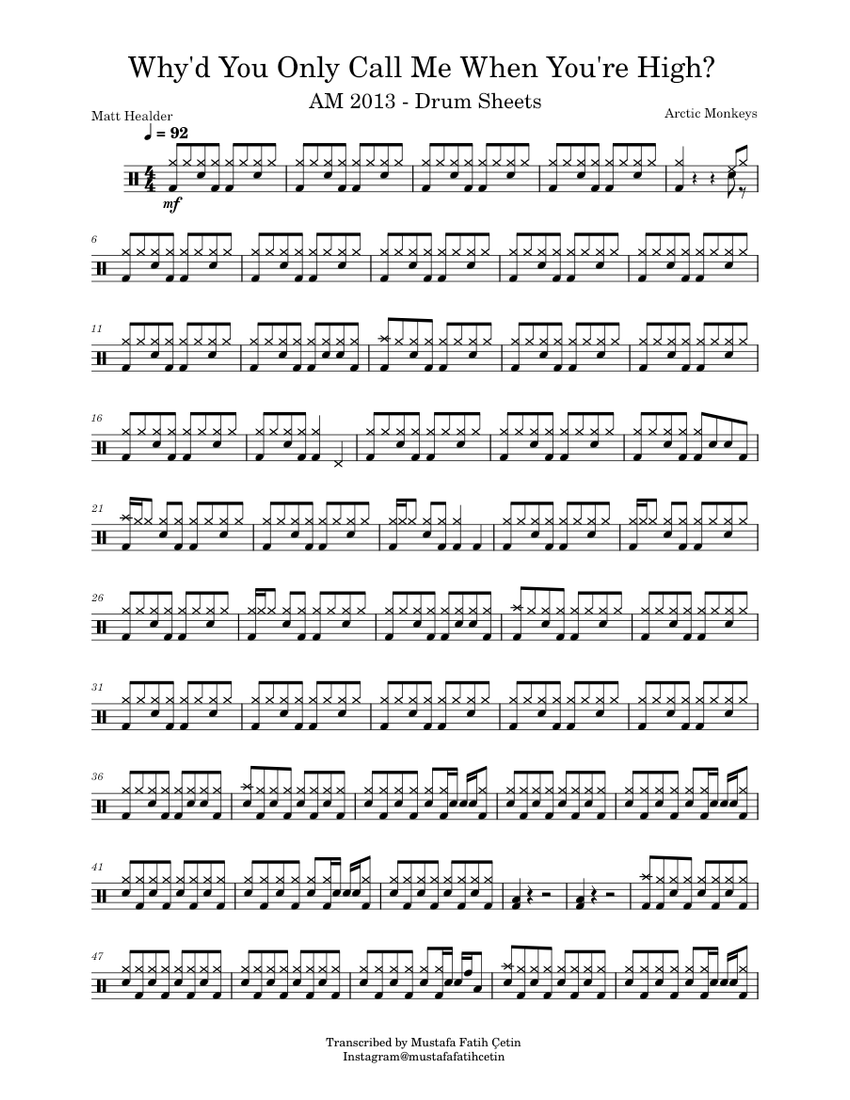 Why'd You Only Call Me When You're High? – Arctic Monkeys Sheet music for  Drum group (Solo) | Musescore.com