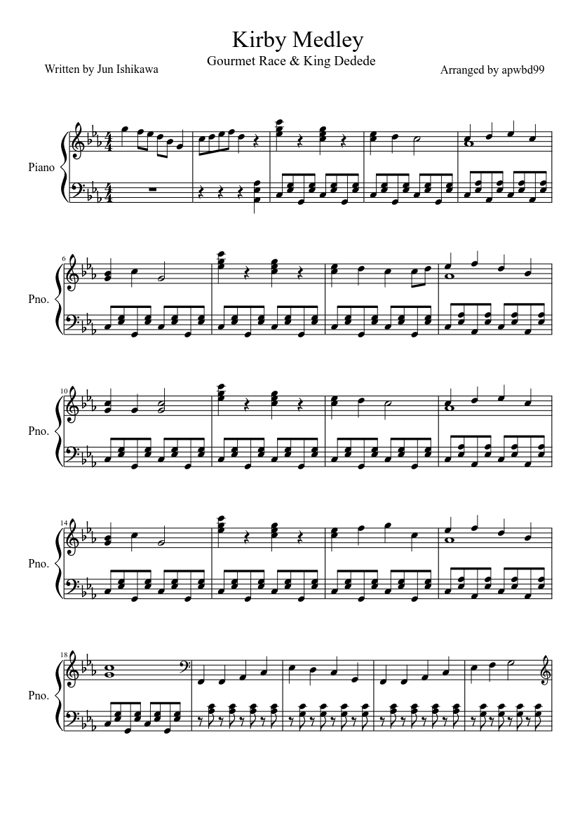Kirby Medley (Gourmet Race & King Dedede) Sheet music for Piano (Solo) |  Musescore.com
