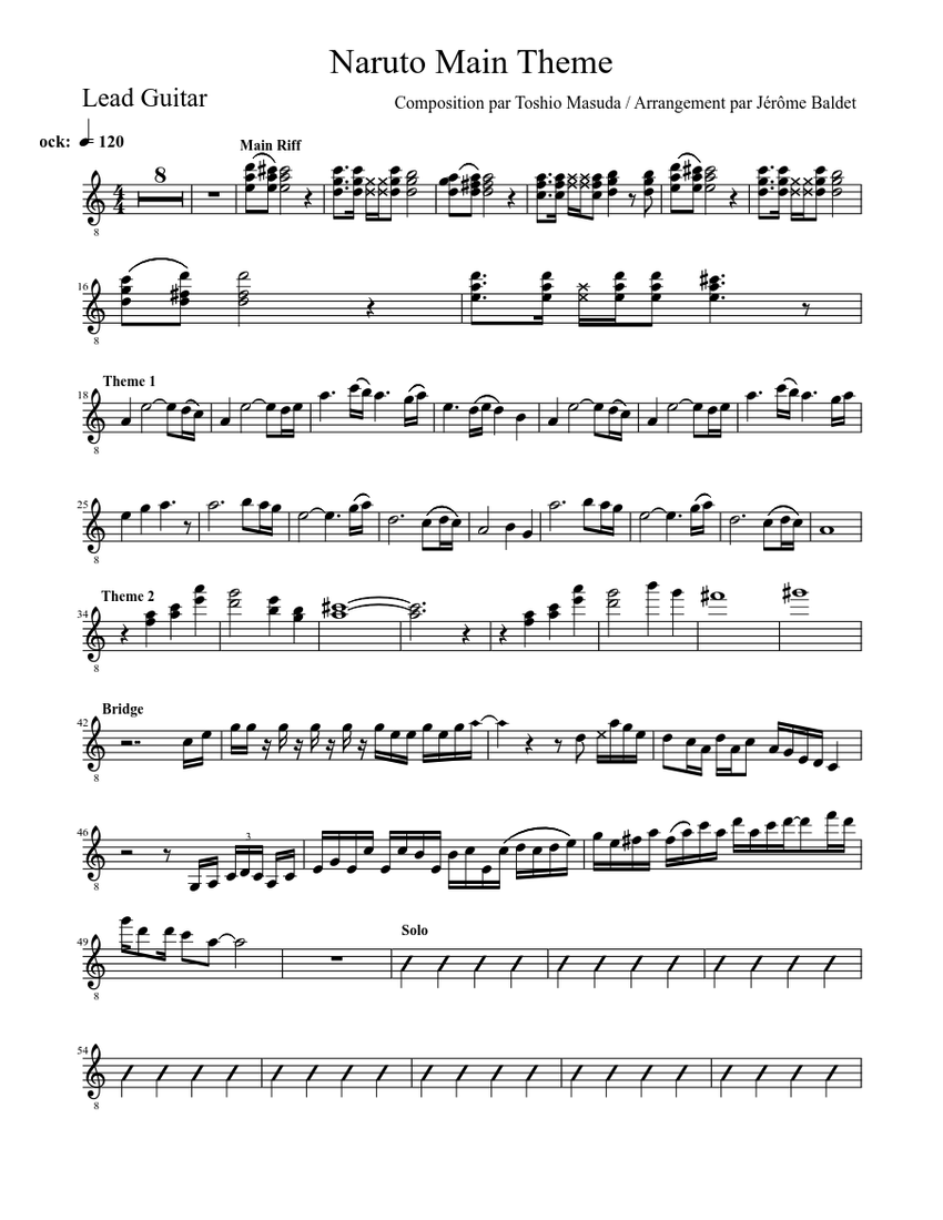 Naruto Main Theme Sheet music for Guitar (Solo)