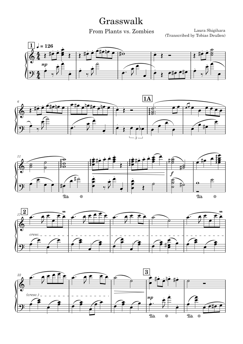 Grass Walk Script Grasswalk – Laura Shigahara Grasswalk (ost PvZ. Transcribed by Tobias ...