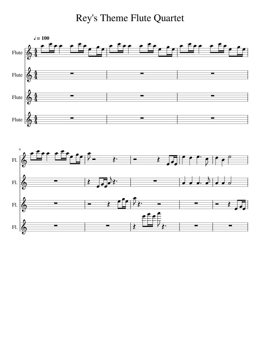 Reys Theme Flute Quartet Sheet Music For Flute Download Free In. star w...