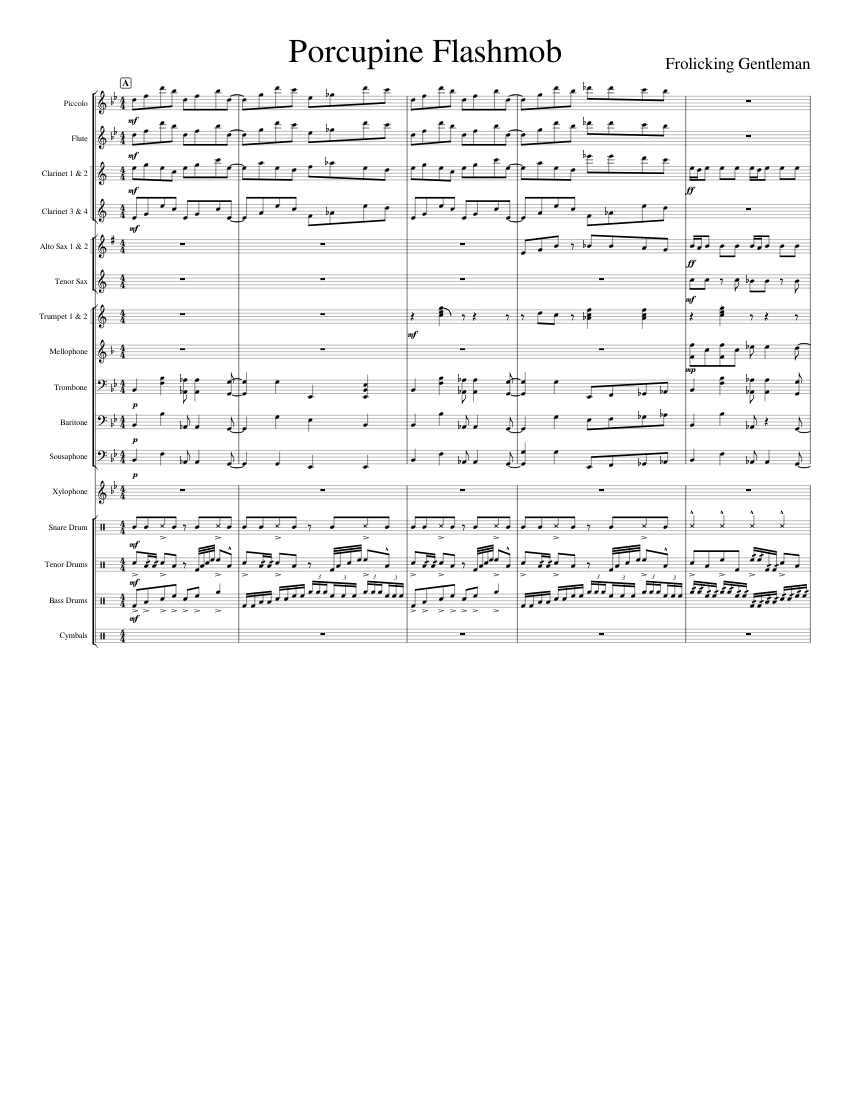 Porcupine Flashmob Sheet music for Trombone, Tuba, Flute piccolo, Flute ...