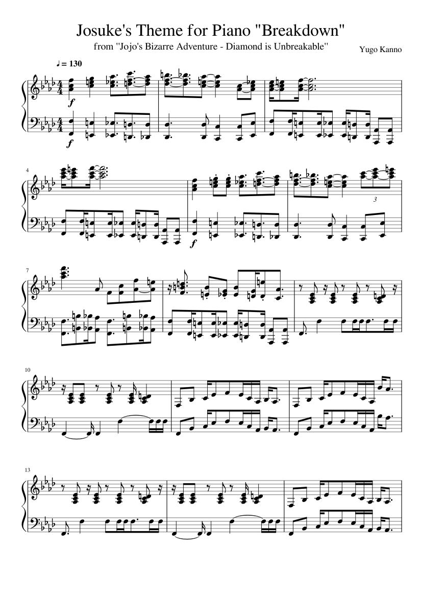 Josuke's Theme for Piano "Breakdown" Sheet music for Piano (Solo) |  Musescore.com