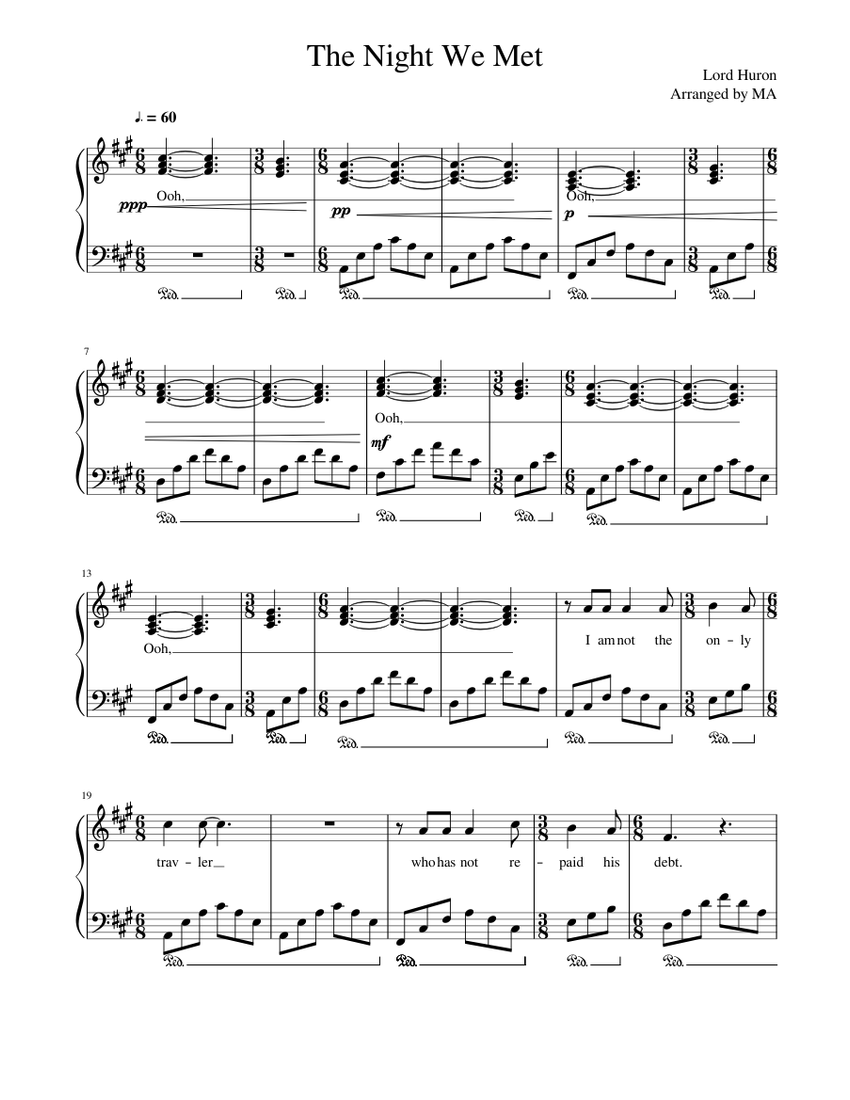 The Night We Met Sheet music for Piano, Vocals (Piano-Voice) | Musescore.com