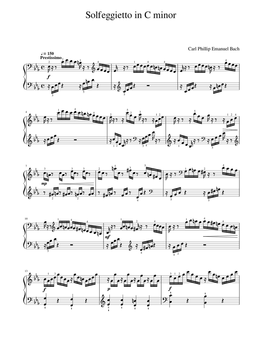 C.P.E. Bach - Solfeggietto in C minor Sheet music for Piano (Solo) |  Musescore.com