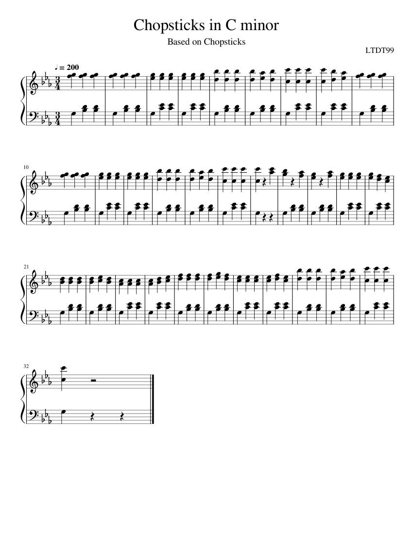 Chopsticks in C minor Sheet music for Piano (Solo) Easy
