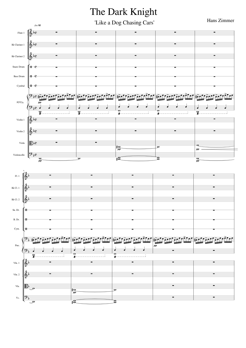 The Dark Knight Sheet music for Piano, Flute, Clarinet in b-flat, Snare  drum & more instruments (Chamber Orchestra) | Musescore.com