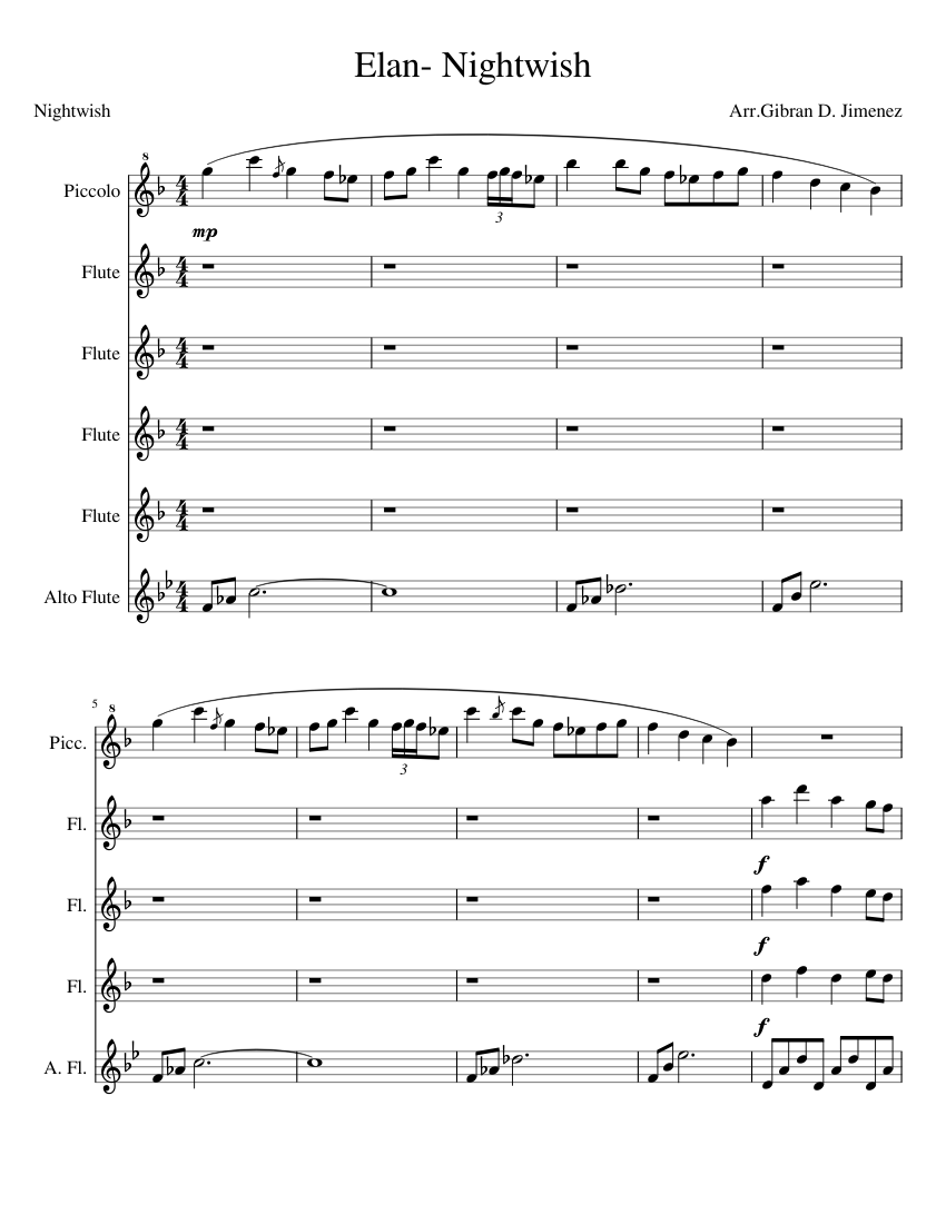 Elan- Nightwish Sheet music for Flute piccolo, Flute, Flute alto (Woodwind  Ensemble) | Musescore.com