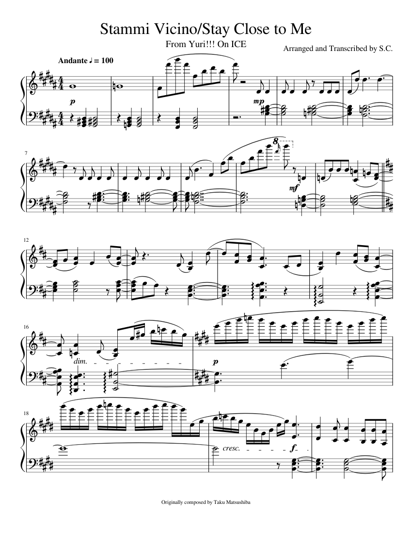 Stammi Vicino/Stay Close to Me Sheet music for Piano (Solo) | Musescore.com
