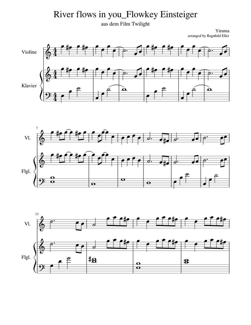River flows in you Flowkey Beginner Violin & Piano Sheet music for
