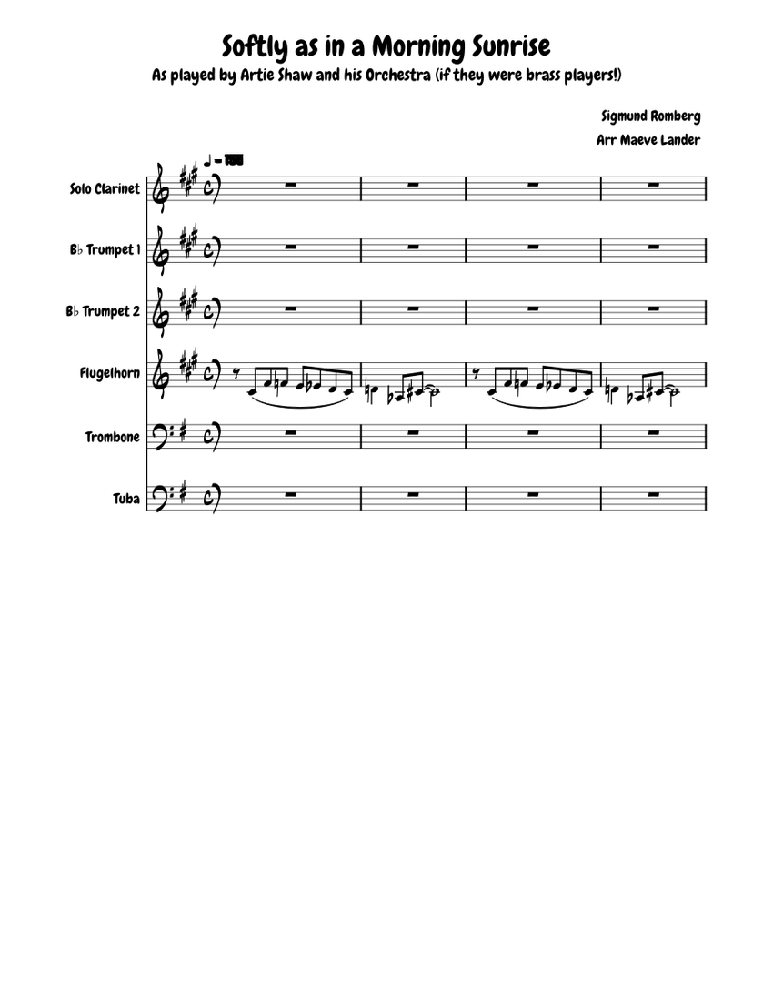 Softly As In A Morning Sunrise Sheet Music For Trumpet In B Flat Trombone Tuba Clarinet More Instruments Brass Quintet Musescore Com