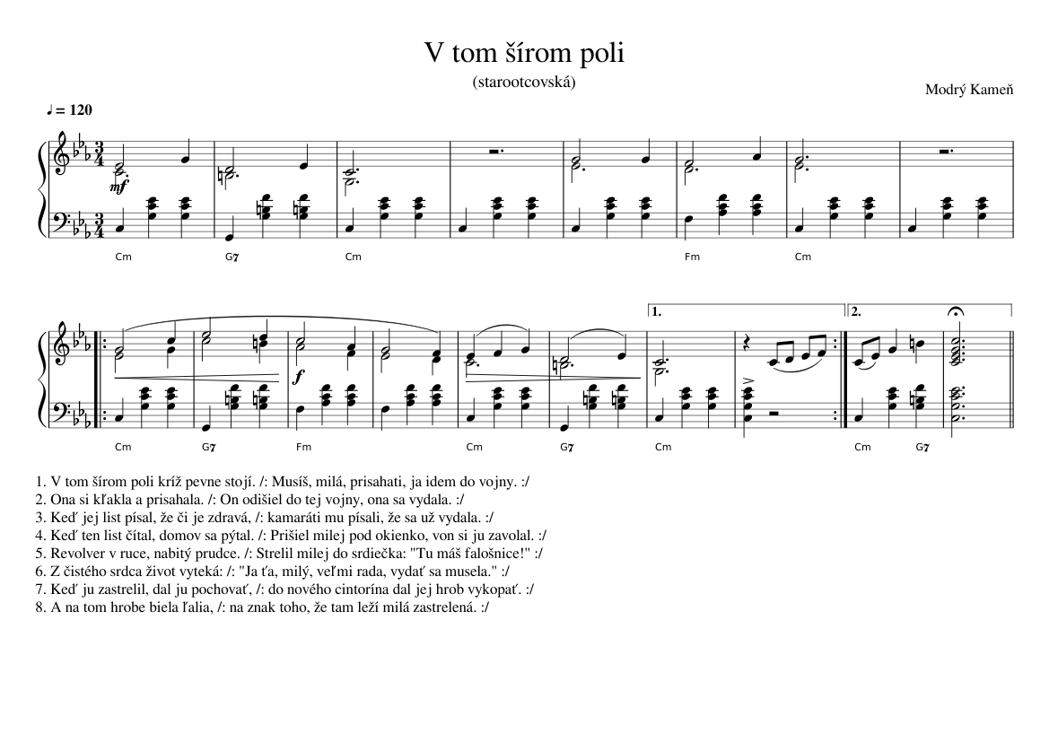 V tom šírom poli Sheet music for Accordion (Solo) | Musescore.com