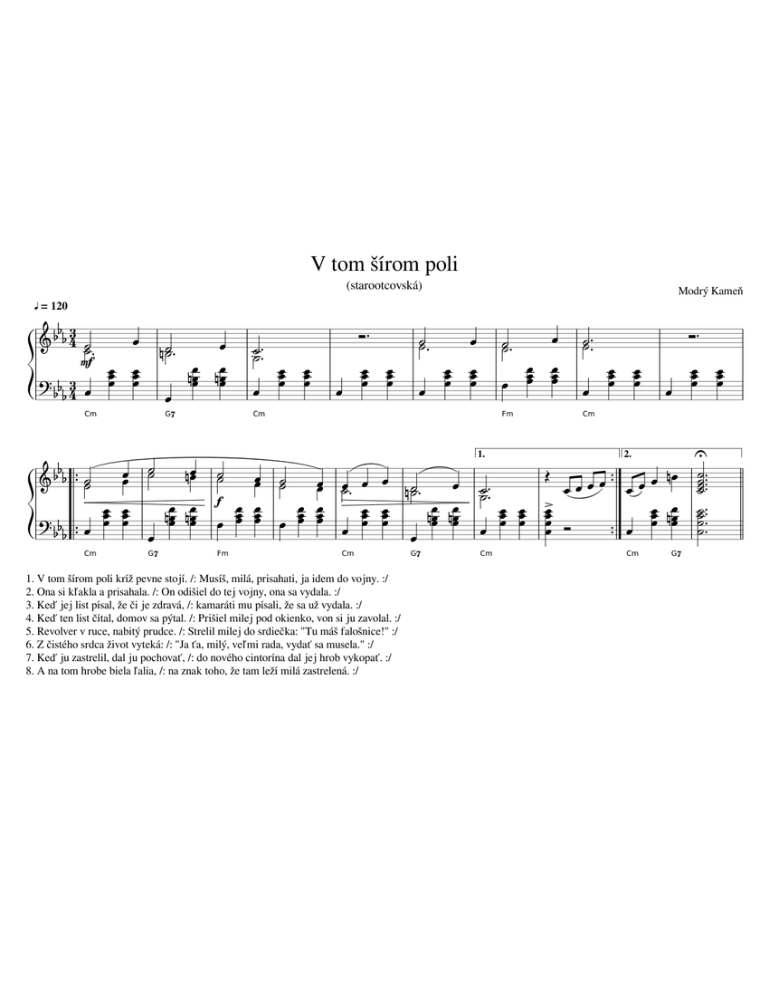 V tom šírom poli Sheet music for Accordion (Solo) | Download and print in  PDF or MIDI free sheet music | Musescore.com