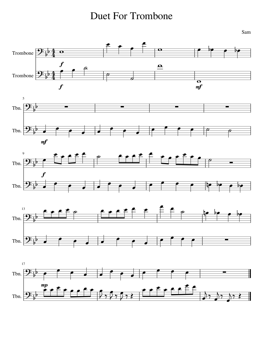 Trombone Duet Sheet music for Trombone (Brass Duet) | Musescore.com