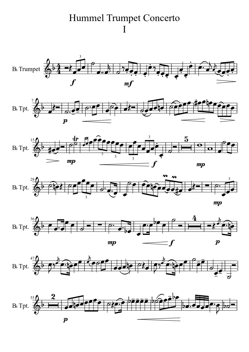 Hummel Trumpet ConcertoI Sheet Music for Trumpet other (Solo ...