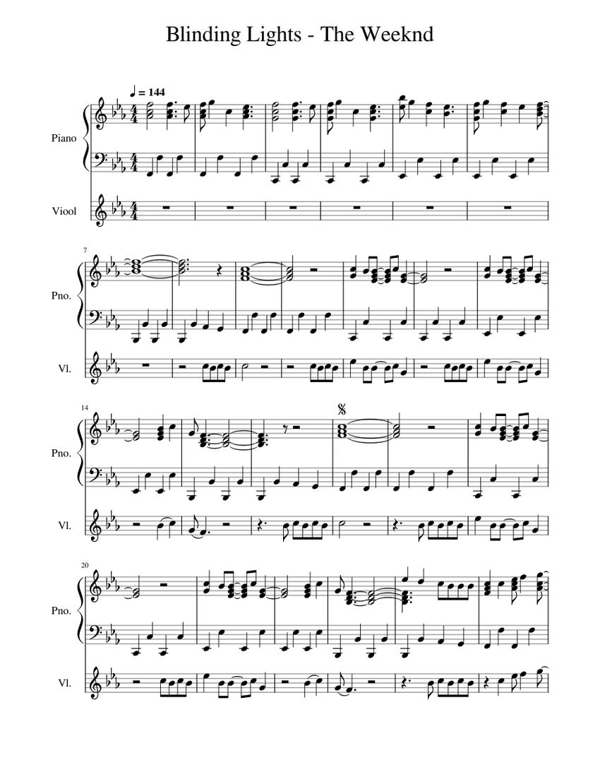 Blinding Lights - The Weeknd Sheet music for Piano, Violin (Piano-Voice