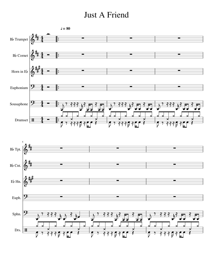 Just a Friend Sheet music for Cornet, Euphonium, Trumpet in b-flat, Drum  group & more instruments (Mixed Ensemble) | Musescore.com