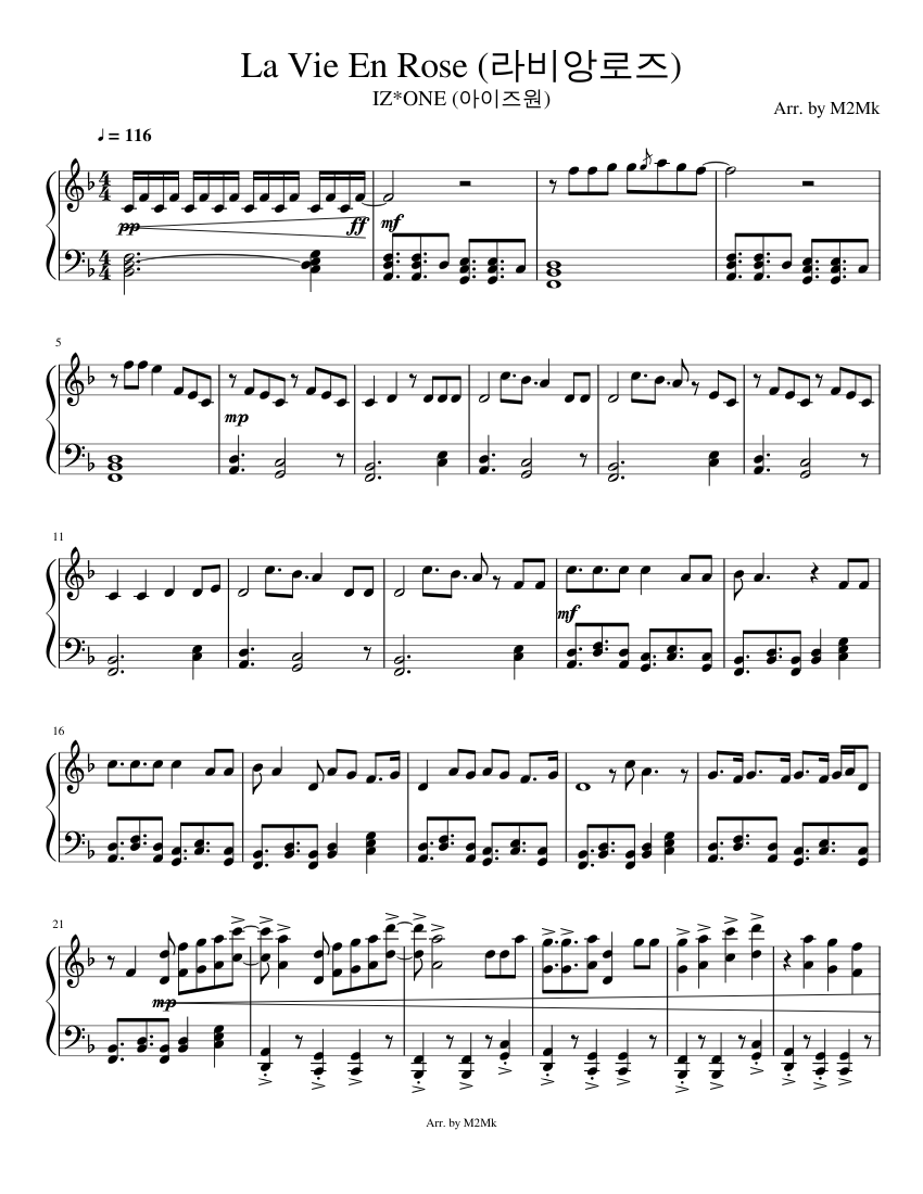 IZ*ONE (아이즈원) - La Vie En Rose (라비앙로즈) Sheet music for Piano (Solo) |  Musescore.com