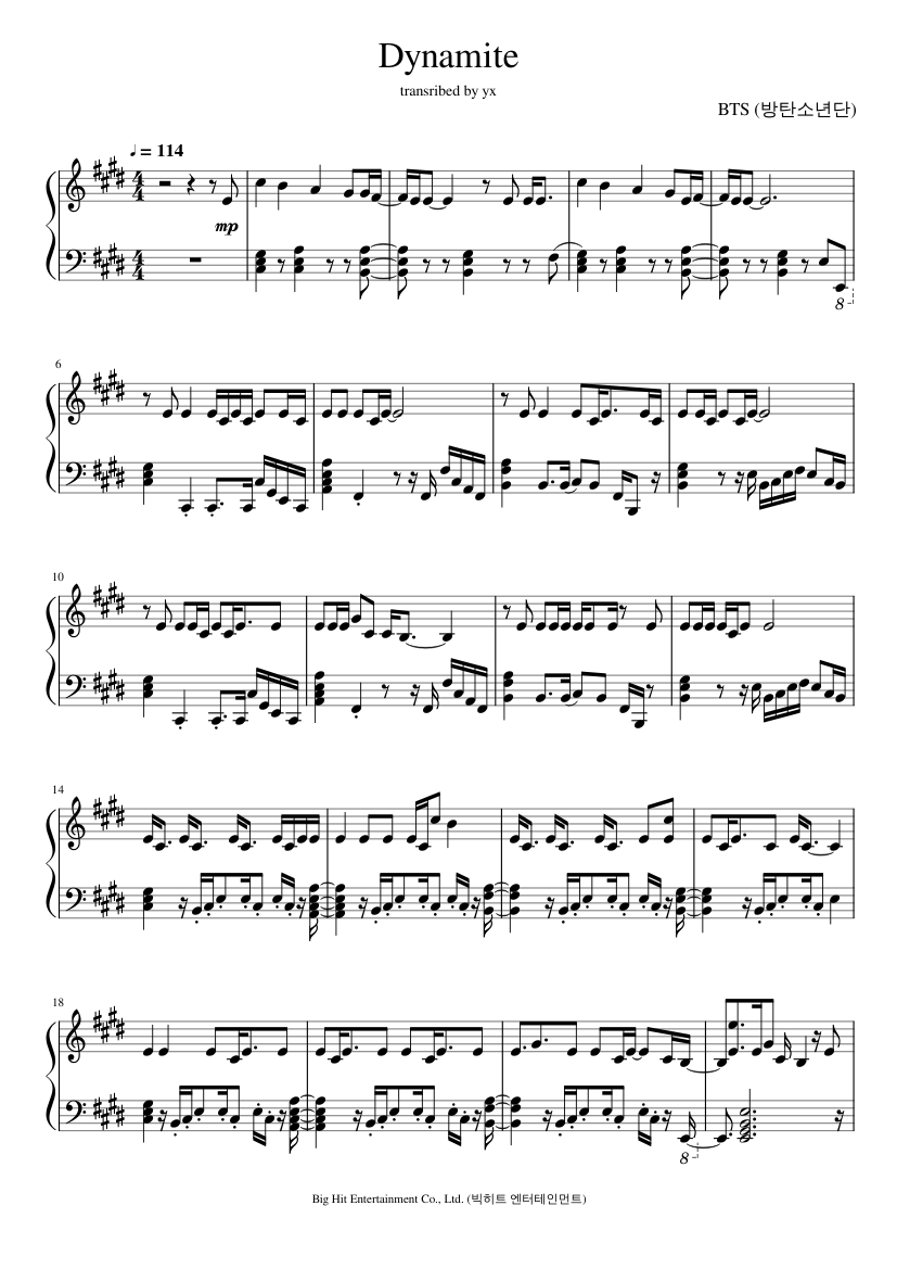 Dynamite – BTS Sheet music for Piano (Solo) | Musescore.com