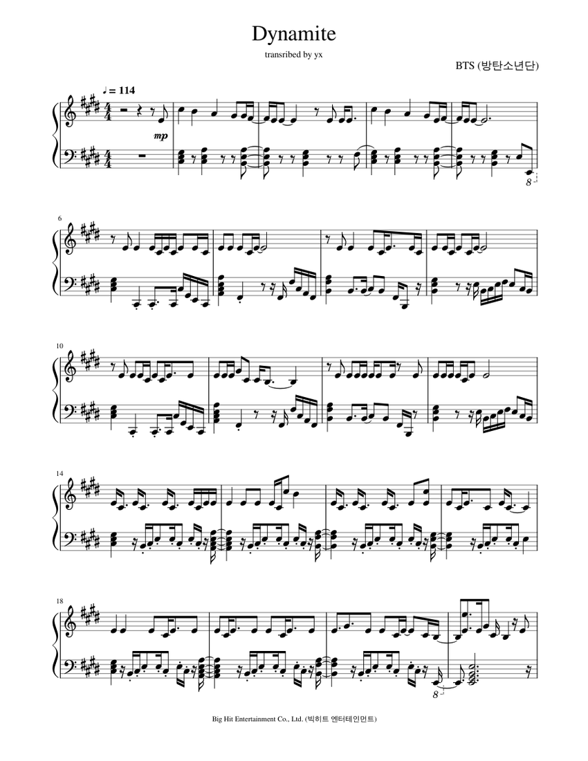 Dynamite – BTS Sheet music for Piano (Solo) | Musescore.com