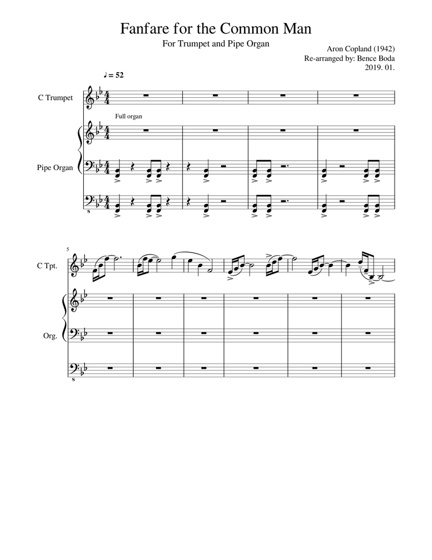 Fanfare For The Common Man Organ And Trumpet Sheet Music For Trumpet In C Organ Mixed Duet Musescore Com