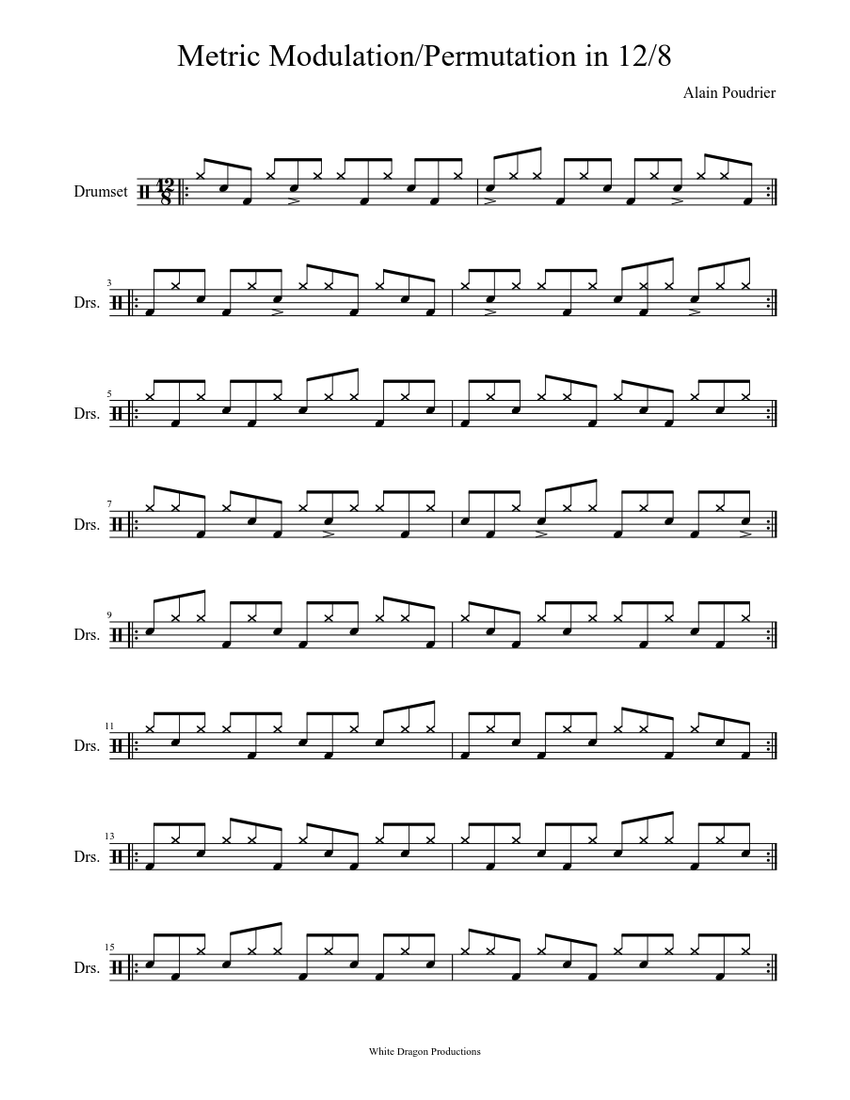 Metric Modulation/Permutation in 12/8 Sheet music for Drum group (Solo