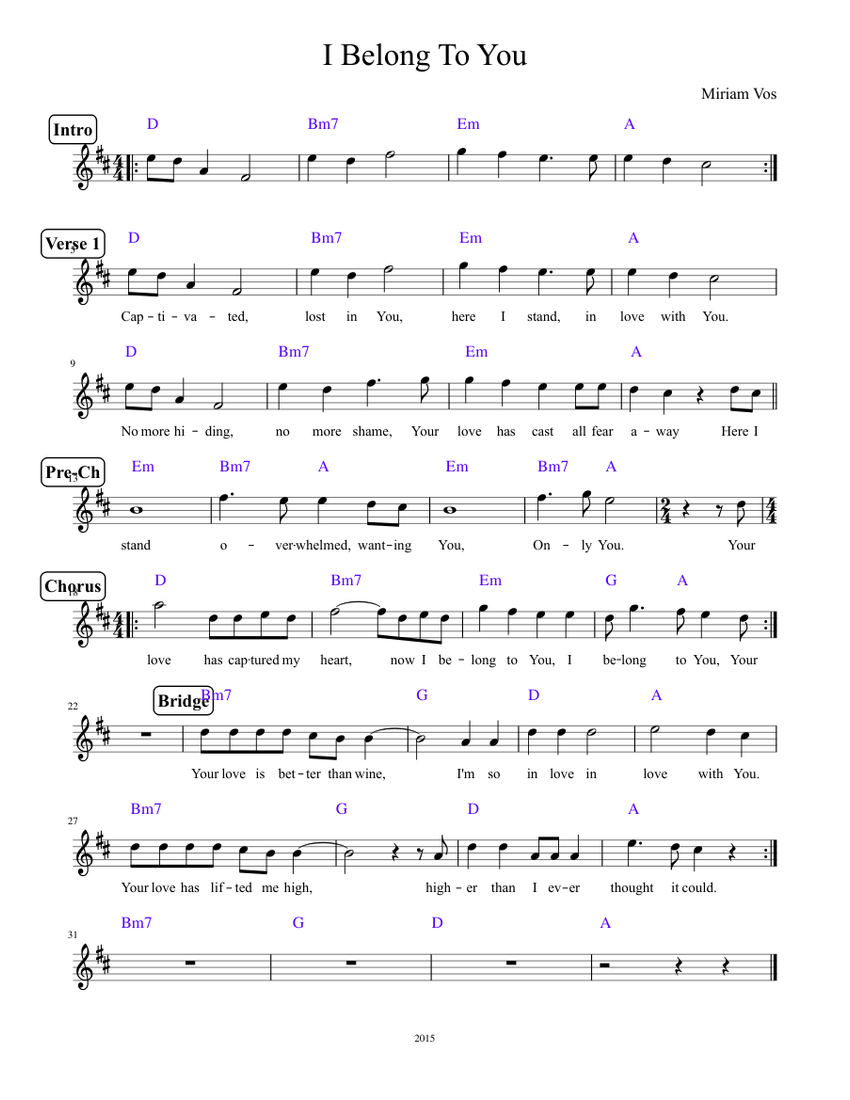 I Belong To You Sheet Music For Piano Solo Download And Print In