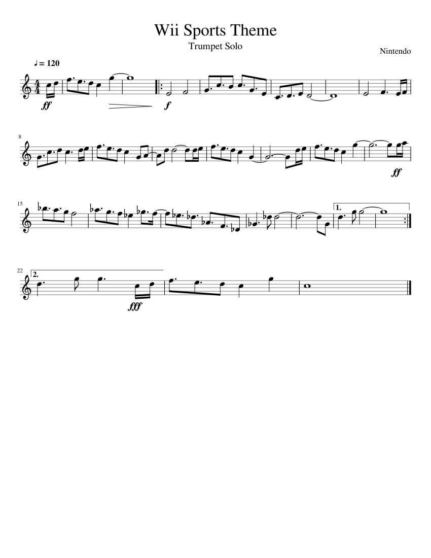 Wii Sports Theme Sheet music for Trumpet (In C) (Solo) | Musescore.com