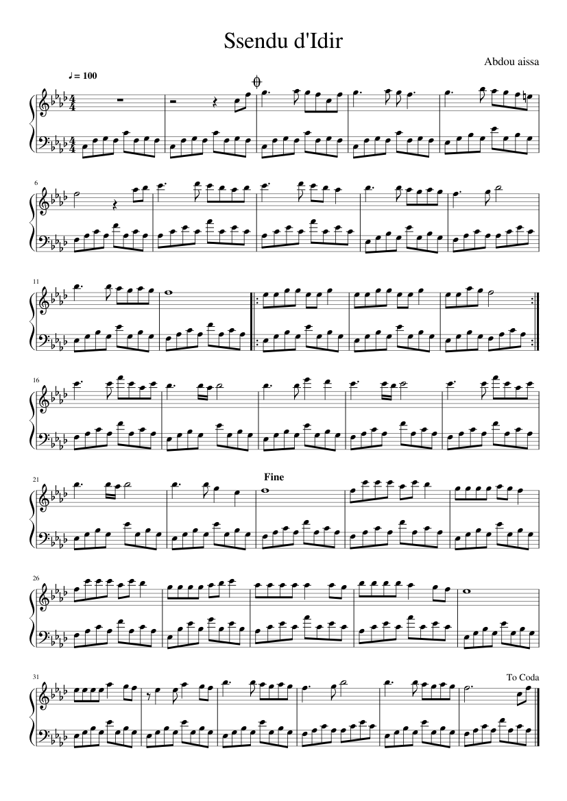 Ssendu d'Idir Sheet music for Piano (Solo) | Musescore.com