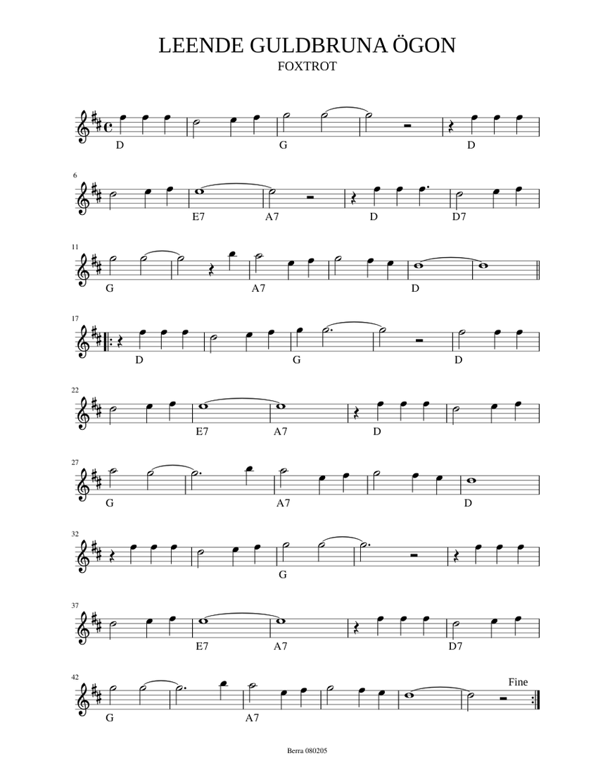 LEENDE GULDBRUNA ÖGON Sheet music for Woodwinds Group (Solo) | Musescore.com