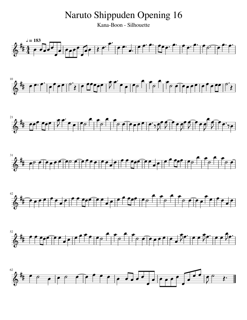 Naruto Shippuden Openings 1-20 Sheet music for Flute (Solo)