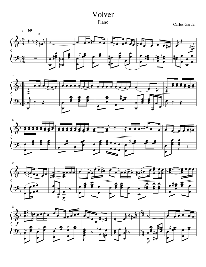 Volver - Carlos Gardel Sheet music for Piano (Solo) | Musescore.com