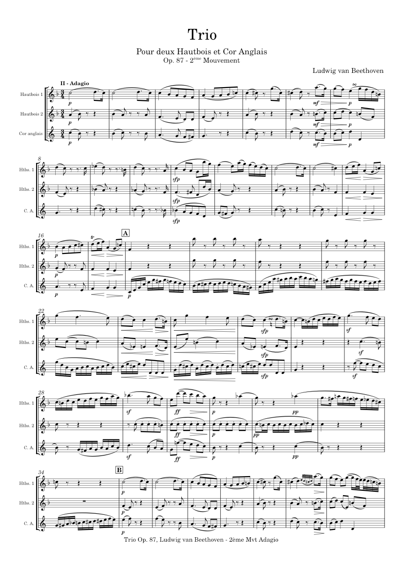 Music Notes Trio Trio-Op.87-Mvt 2 Adagio – Ludwig van Beethoven Sheet music for Oboe ...