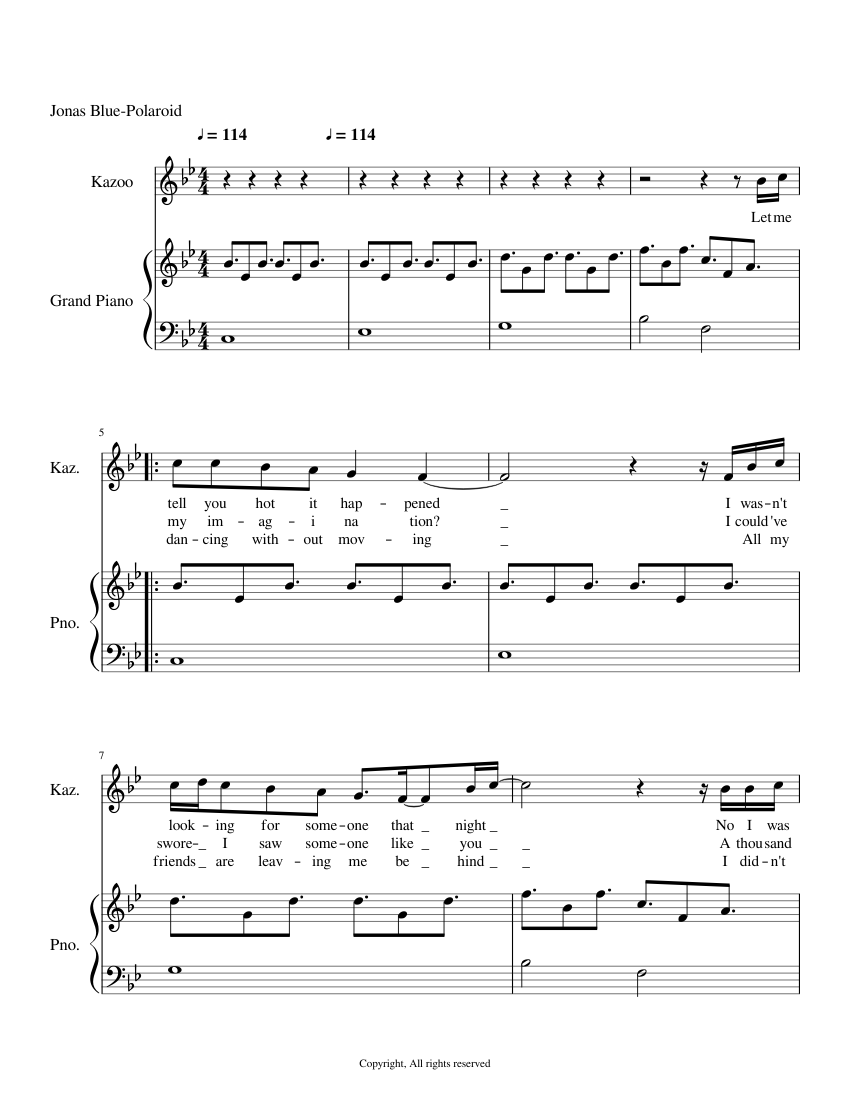 Jonas Blue-Polaroid (PTB cover) Piano and Vocal Sheet music for Piano,  Kazoo (Solo) | Musescore.com