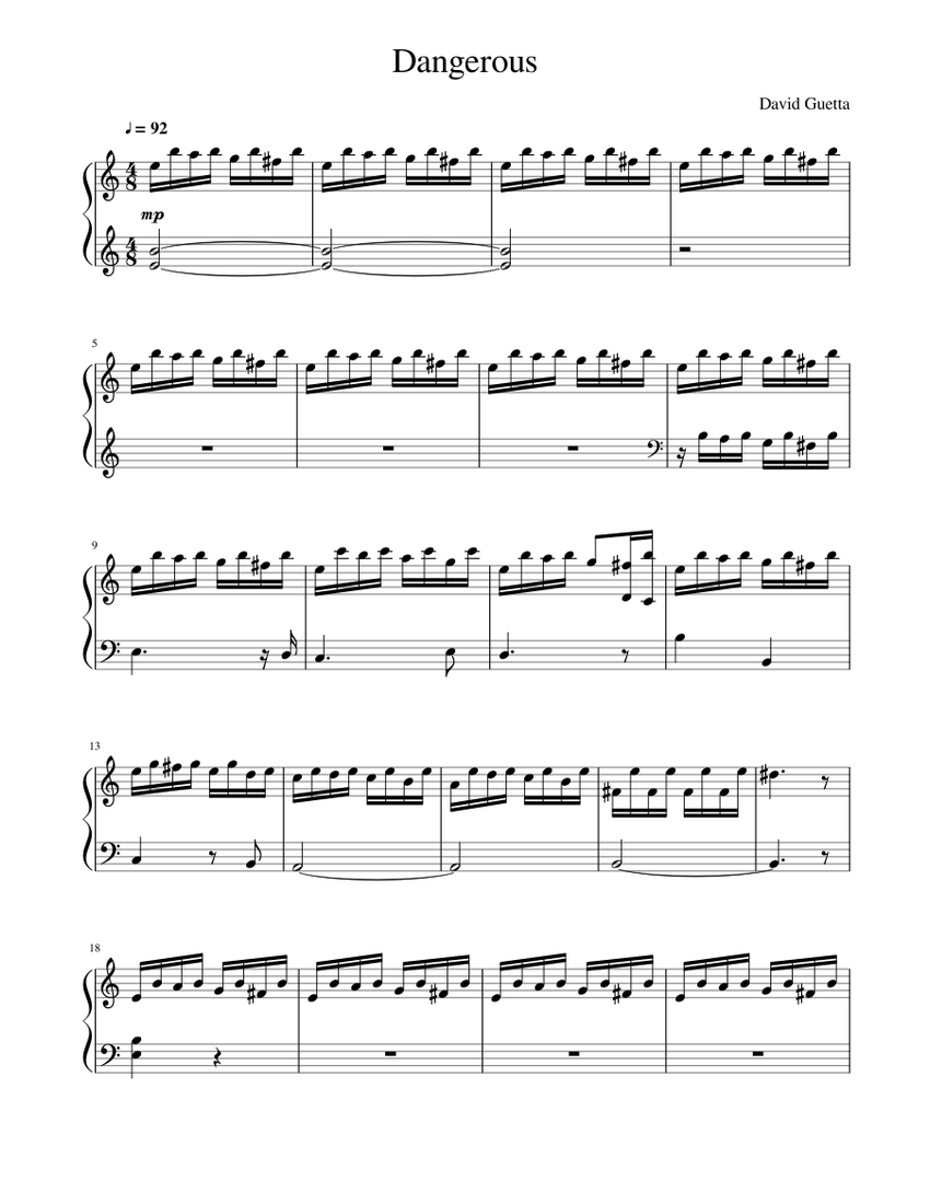 Dangerous - David Guetta Sheet music for Piano (Solo) | Musescore.com