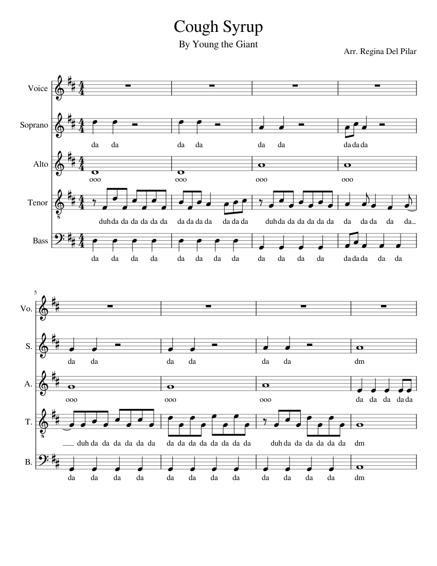 Cough Syrup Young The Giant (2.0) Sheet music for Soprano, Alto