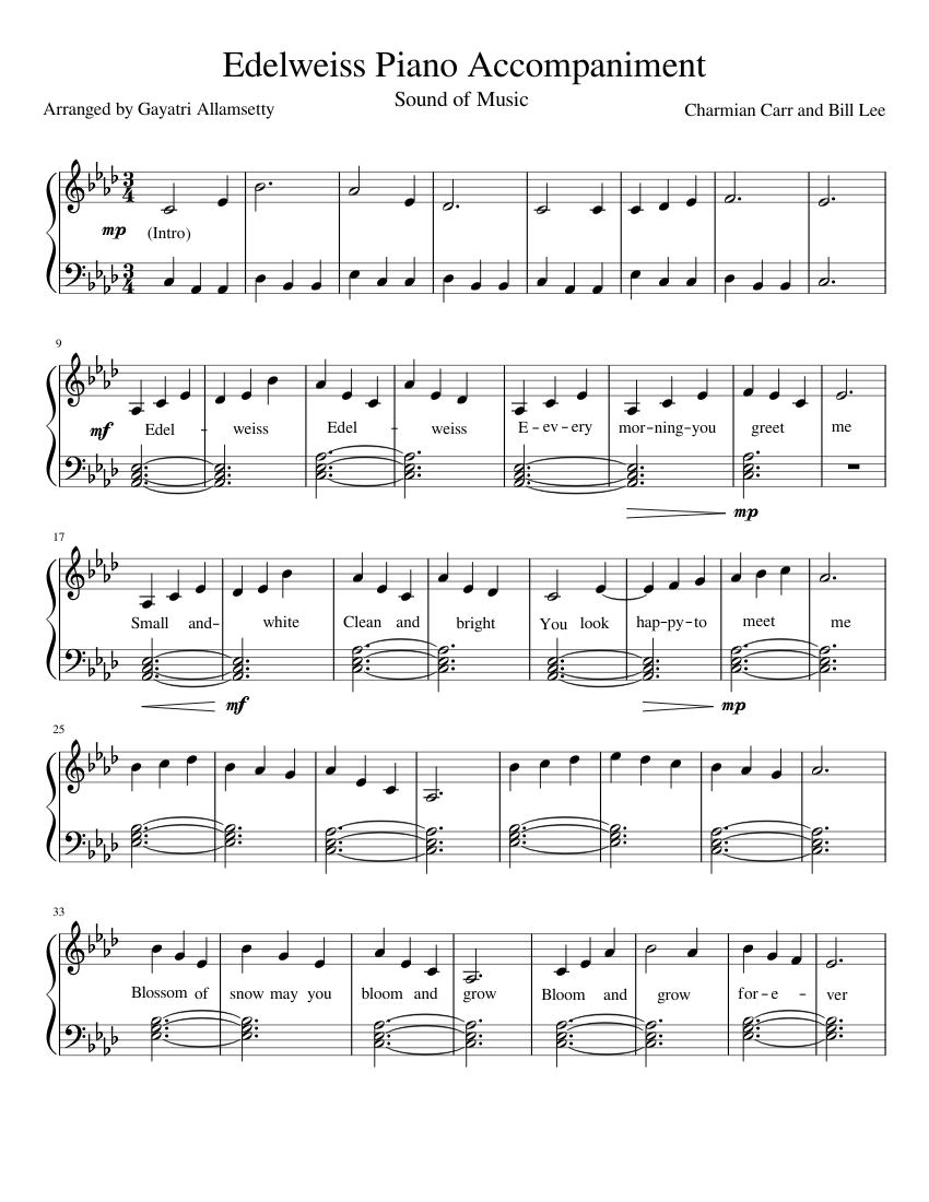 Edelweiss Piano Sheet music for Piano (Solo) Easy