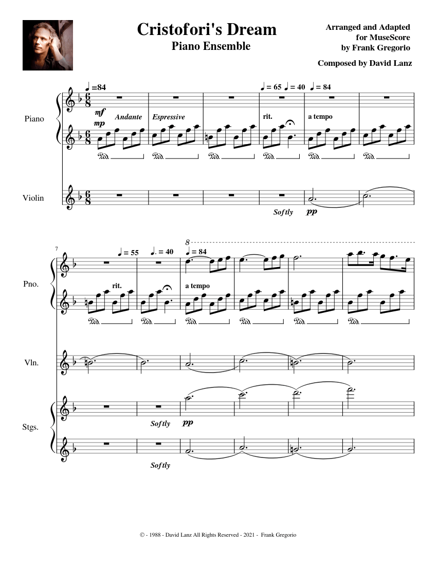 Cristofori's Dream – by David Lanz Sheet Music for Piano, Vocals, Oboe ...